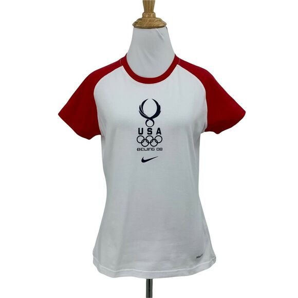 Nike USA Olympics Beijing 2008 T Shirt Women's Size M Short Sleeve Cotton Blend - Picture 1 of 9